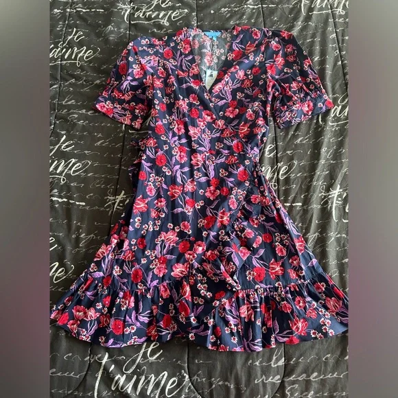 NWT Draper James Reba Wrap Dress In Fall Poppy Blooms - Picture 3 of 7